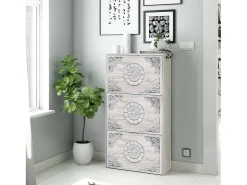 Sapateira Dcosta, guarda-roupa com 3 portas sanfonadas, armário de dupla capacidade para até 18 pares de sapatos, 60x22h113 cm, branco antigo