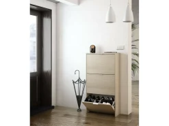 Sapateira Dcosta, Sapateira com 3 portas sanfonadas, Armário de dupla capacidade para até 18 pares de sapatos, 70x17h180 cm, Carvalho