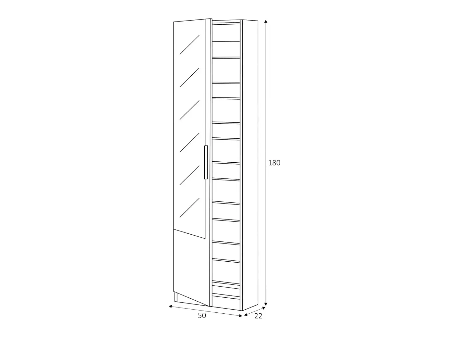 Sapateira Dcozzol, Sapateira alta com 1 porta, Sapateira moderna, Armário de entrada com espelho, 50x22h180 cm, Branco