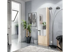 Sapateira Dcozzol, Sapateira alta com 1 porta, Sapateira moderna, Armário de entrada com espelho, 50x22h180 cm, Carvalho