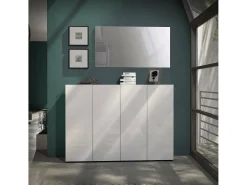 Sapateira Ddilorenz, Sapateira, Armário de entrada multiuso, Armário para calçado, Made in Italy, 160x34h115 cm, Branco brilhante