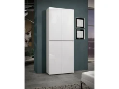 Sapateira Ddjimsit, Sapateira, Armário de entrada multiuso, Armário para calçado, Made in Italy, 80x34h200 cm, Branco brilhante
