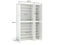 Sapateira Ddomingue, Sapateira, Guarda-roupa da ingResso multiuso, Armário para calçado, Made in Italy, 122x34h200 cm, Branco brilhante