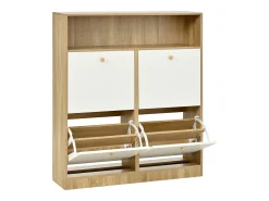 Sapateira de 4 portas - 90 x 24 x 104,5 cm - com prateleiras abertas - para hall de entrada/corredor - MDF - natural + branco
