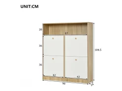 Sapateira de 4 portas - 90 x 24 x 104,5 cm - com prateleiras abertas - para hall de entrada/corredor - MDF - natural + branco