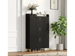 Sapateira de 3 portas - 80 x 23,5 x 123,5 cm - com 6 compartimentos + dispositivo anti-tombamento - MDF - preta