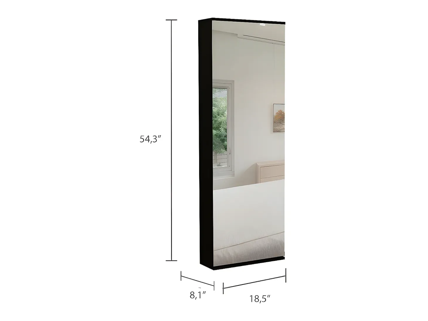 Sapateira de parede Leto com espelho, estilo moderno e espaço, 137.92 cm X 46.99 cm X 20.57 cm , preto