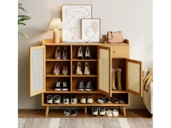 Sapateira de vime - 120 x 35 x 106 cm - com 3 portas + 1 gaveta + 5 prateleiras - aglomerado - natural