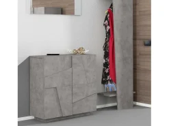 Sapateira Dfogl, Armário multiuso com 2 portas, Sapateira de entrada, 100% Fabricado na Itália, 81x38h86 cm, Cimento com detalhe