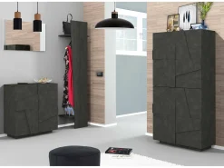 Sapateira Dfogl, Armário multiuso com 2 portas, Sapateira de entrada, 100% Fabricado na Itália, 81x38h86 cm, Ardósia com detalhe
