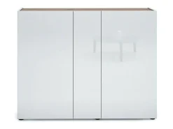 Sapateira Dgalderis, Armário de sapato, Armário de entrada multiuso, Armário de calçado, Made in Italy, 145x35h115 cm, Branco brilhante e carvalho