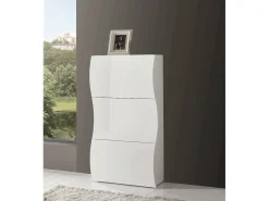 Sapateira Dgan, Armário multiuso com 3 portas, Sapateira de entrada, 100% Fabricado na Itália, 71x27h122 cm, Branco brilhante