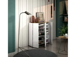 Sapateira Dgarritan, porta-sapatilhas móvelE, Armário de entrada multiusos, Armário para calçado, Made in Italy, 116x35h115 cm, Branco brilhante e carvalho