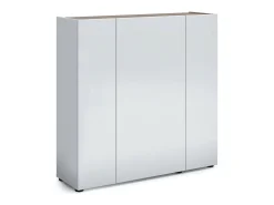 Sapateira Dgarritan, porta-sapatilhas móvelE, Armário de entrada multiusos, Armário para calçado, Made in Italy, 116x35h115 cm, Branco brilhante e carvalho