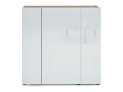 Sapateira Dgarritan, porta-sapatilhas móvelE, Armário de entrada multiusos, Armário para calçado, Made in Italy, 116x35h115 cm, Branco brilhante e carvalho