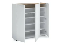 Sapateira Dgarritan, porta-sapatilhas móvelE, Armário de entrada multiusos, Armário para calçado, Made in Italy, 116x35h115 cm, Branco brilhante e carvalho