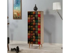 Sapateira DgranDin, armário de sapatos, armário de entrada multiusos, armário de calçado, 50x38h135 cm, carvalho e multicolorido