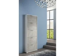 Sapateira Dgratto, móvel de entrada polivalente com 5 portas sanfonadas, sapateira moderna, 100% Fabricado na Itália, 67x18h184 cm, Cimento e Branco
