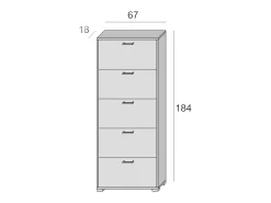 Sapateira Dgratto, móvel de entrada polivalente com 5 portas sanfonadas, sapateira moderna, 100% Fabricado na Itália, 67x18h184 cm, Cimento e Branco