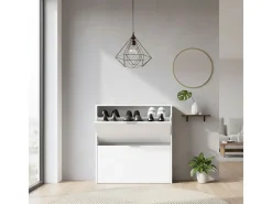 Sapateira Dighina, Sapateira com 2 portas dobráveis, Sapateira de entrada baixa, Armário baixo, 75x22h76 cm, Branco
