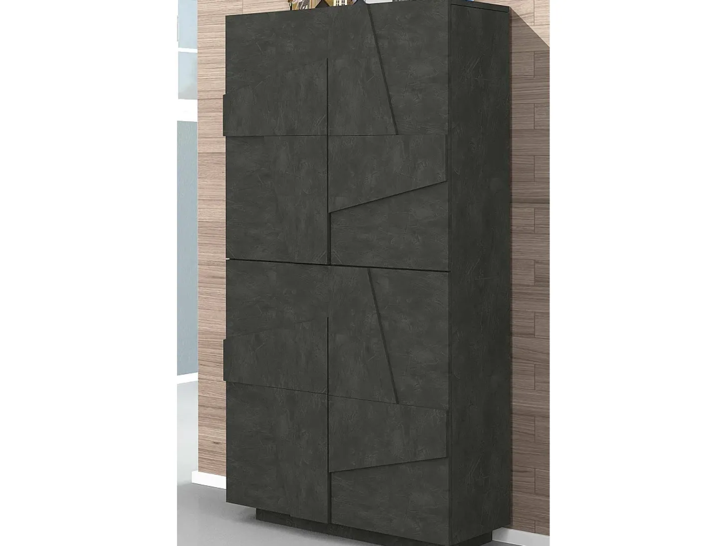 Sapateira Dlerd, Armário multiuso com 4 portas articuladas, Sapateira de entrada, 100% Fabricado na Itália, 81x38h167 cm, Ardósia