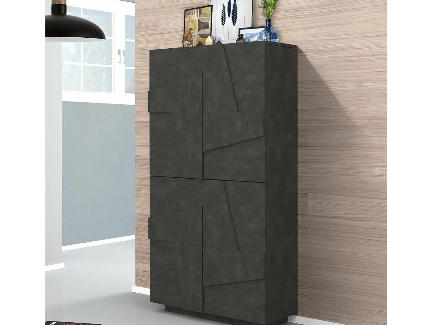 Sapateira Dlerd, Armário multiuso com 4 portas articuladas, Sapateira de entrada, 100% Fabricado na Itália, 81x38h167 cm, Ardósia
