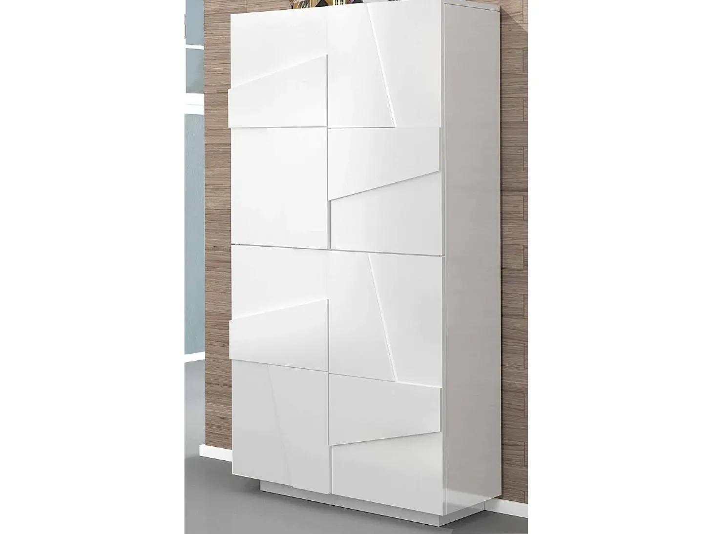 Sapateira Dlerd, Armário multiuso com 4 portas articuladas, Sapateira de entrada, 100% Fabricado na Itália, 81x38h167 cm, Branco brilhante
