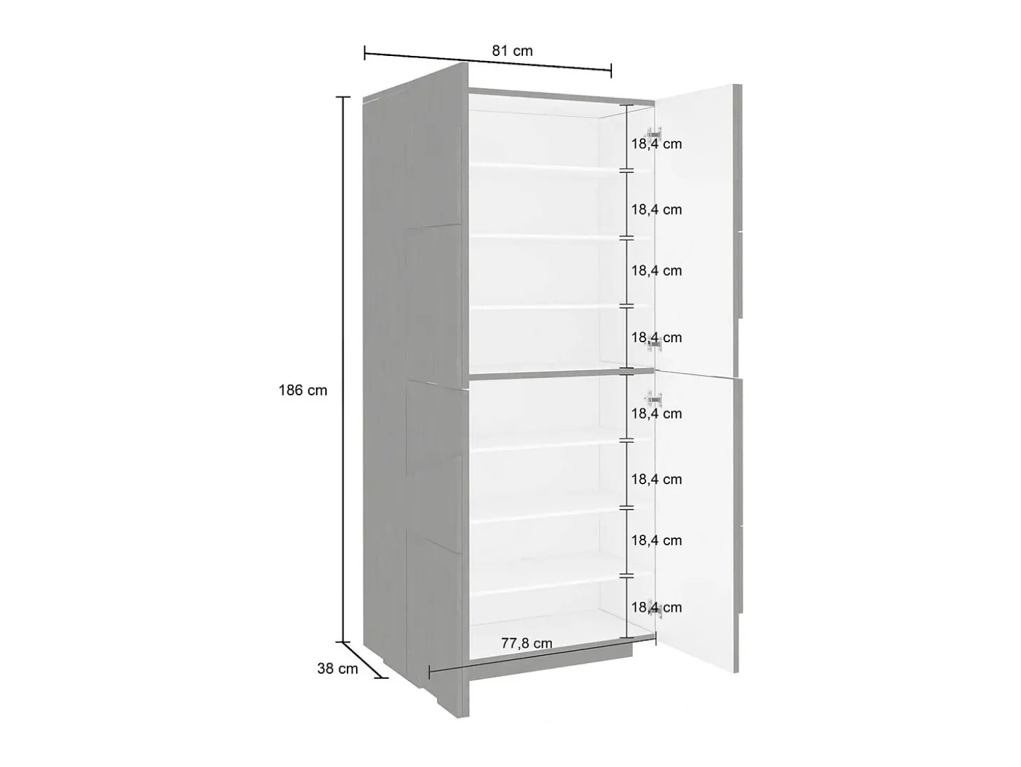 Sapateira Dlerd, Armário multiuso com 4 portas articuladas, Sapateira de entrada, 100% Fabricado na Itália, 81x38h167 cm, Branco brilhante