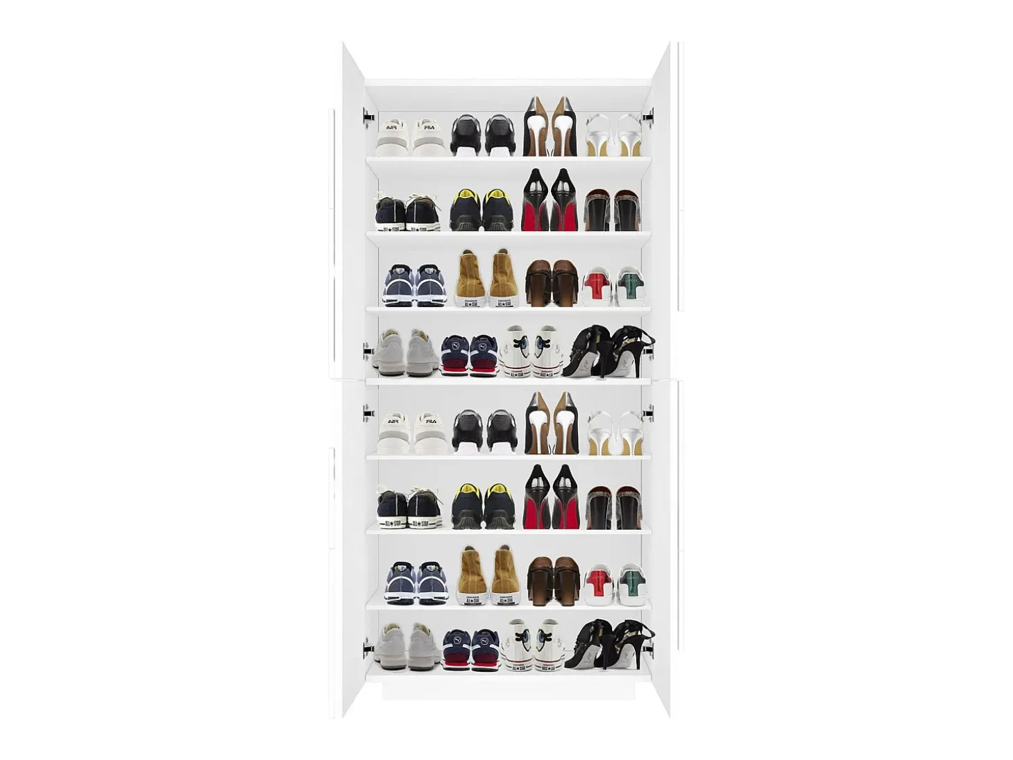Sapateira Dlerd, Armário multiuso com 4 portas articuladas, Sapateira de entrada, 100% Fabricado na Itália, 81x38h167 cm, Branco brilhante