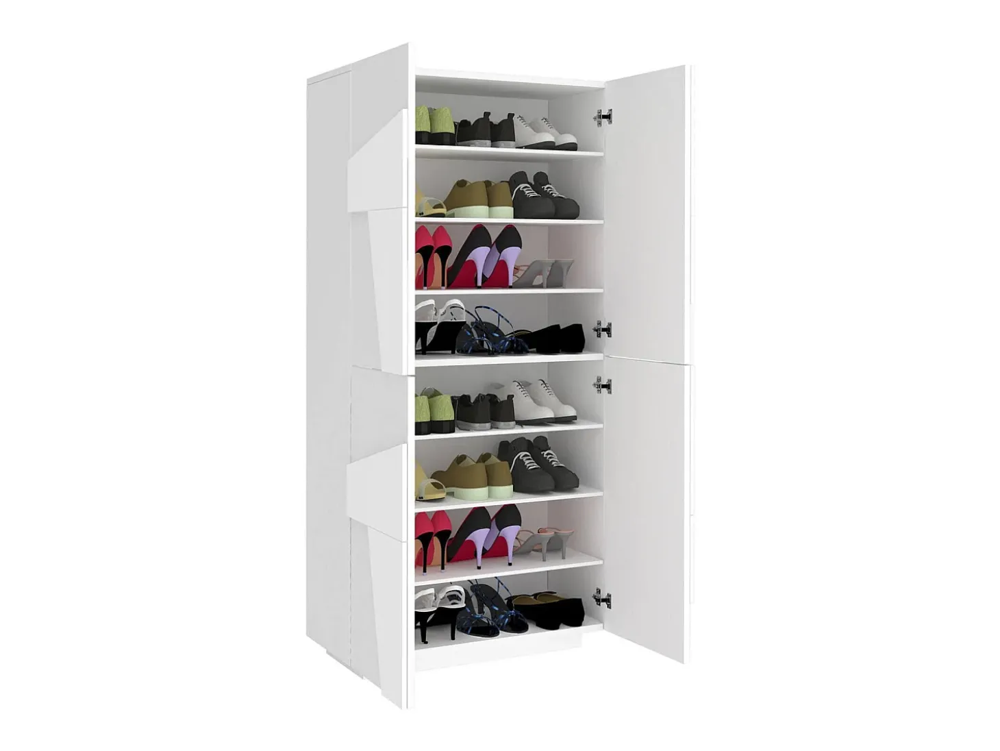 Sapateira Dlerd, Armário multiuso com 4 portas articuladas, Sapateira de entrada, 100% Fabricado na Itália, 81x38h167 cm, Branco brilhante