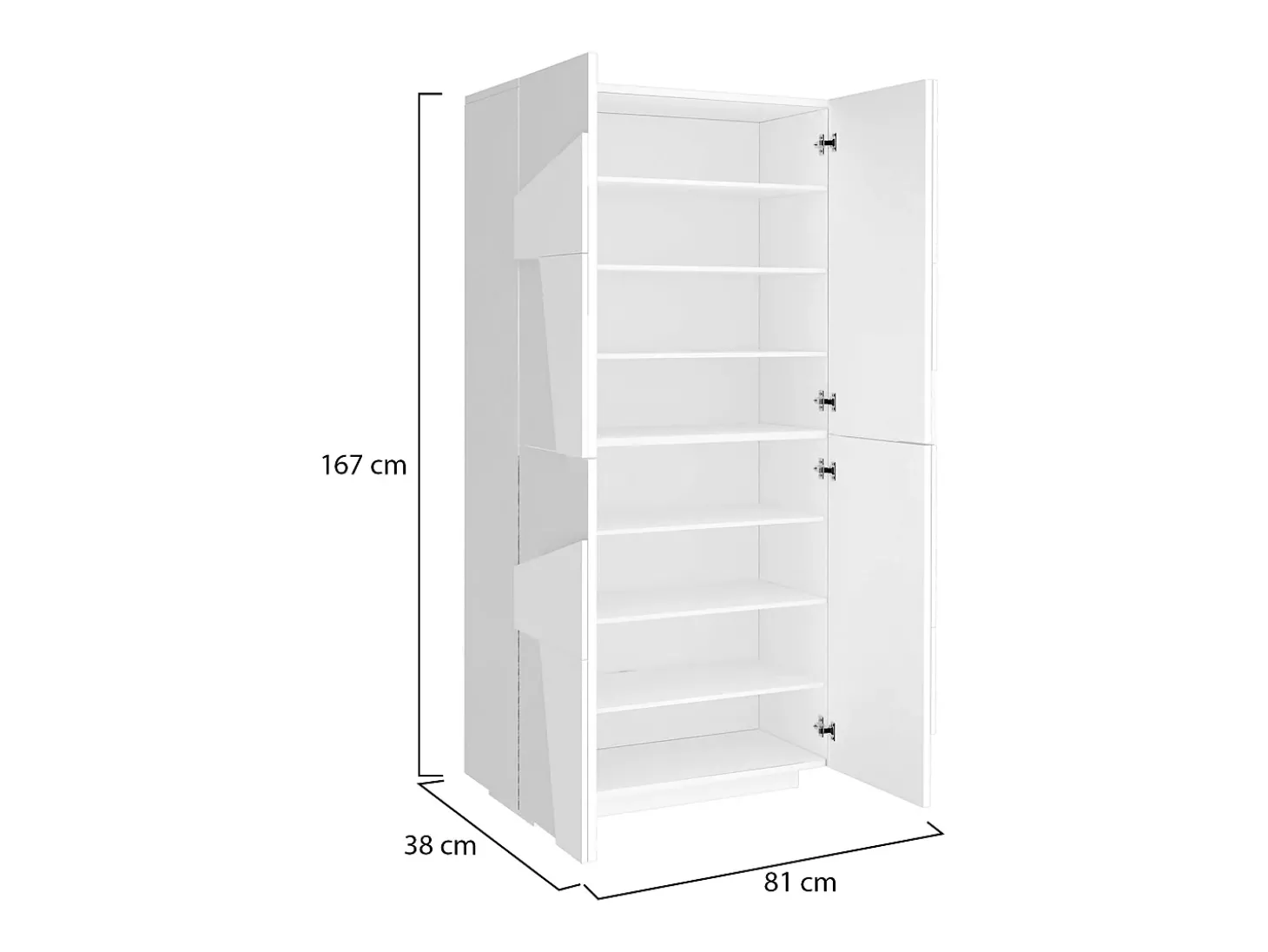 Sapateira Dlerd, Armário multiuso com 4 portas articuladas, Sapateira de entrada, 100% Fabricado na Itália, 81x38h167 cm, Branco brilhante