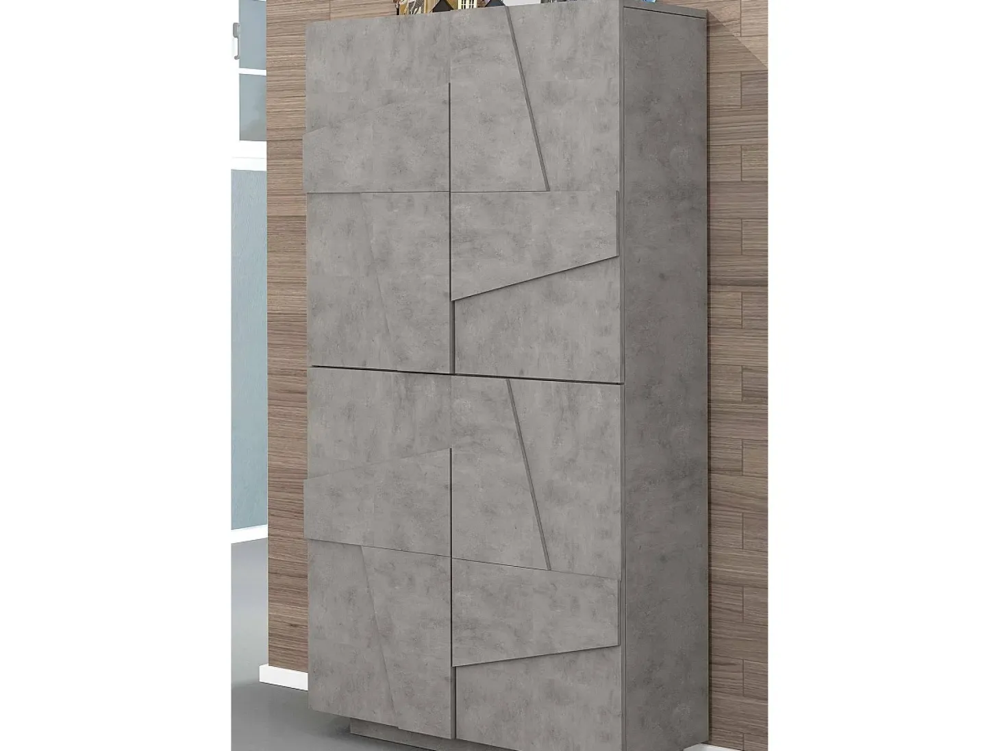 Sapateira Dlerd, Armário multiuso com 4 portas articuladas, Sapateira de entrada, 100% Fabricado na Itália, 81x38h167 cm, Cimento