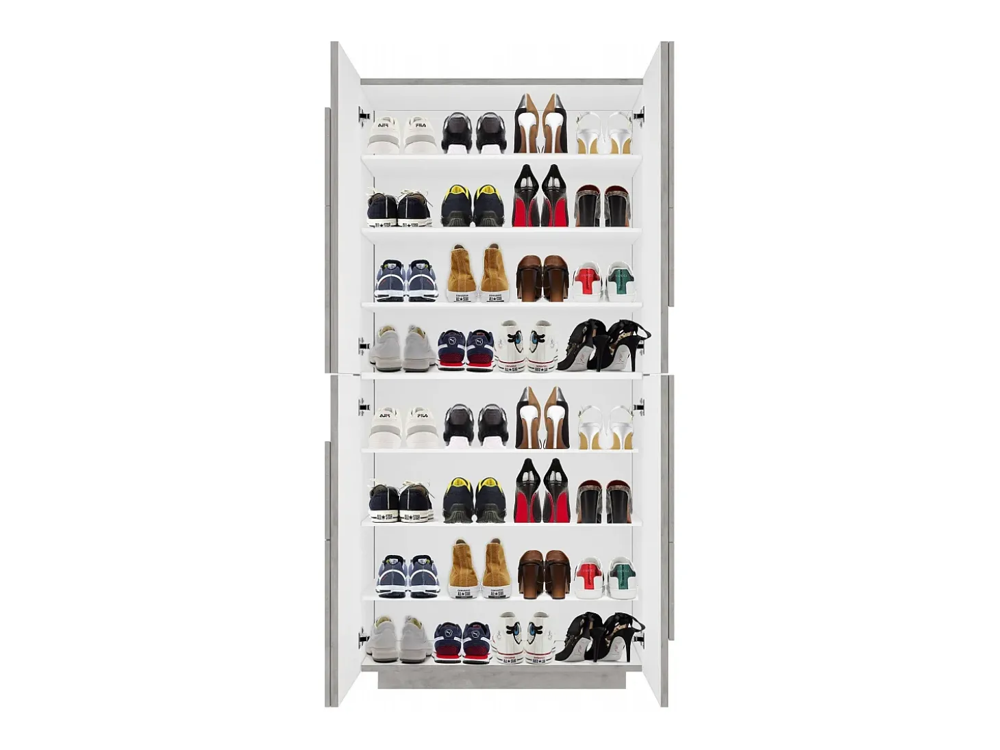 Sapateira Dlerd, Armário multiuso com 4 portas articuladas, Sapateira de entrada, 100% Fabricado na Itália, 81x38h167 cm, Cimento
