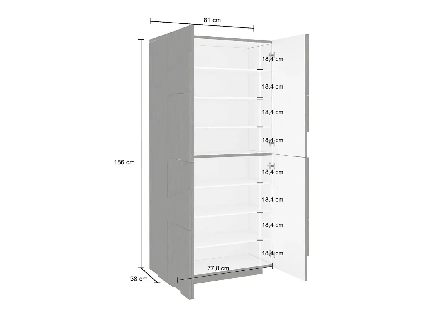 Sapateira Dlerd, Armário multiuso com 4 portas articuladas, Sapateira de entrada, 100% Fabricado na Itália, 81x38h167 cm, Cimento