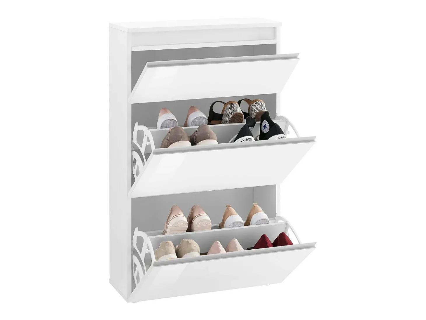 Sapateira Dlogarz, Armário multiuso com 2 portas e 1 porta basculante, Sapateira de entrada, 100% Fabricado na Itália, 60x27h108 cm, Branco brilhante