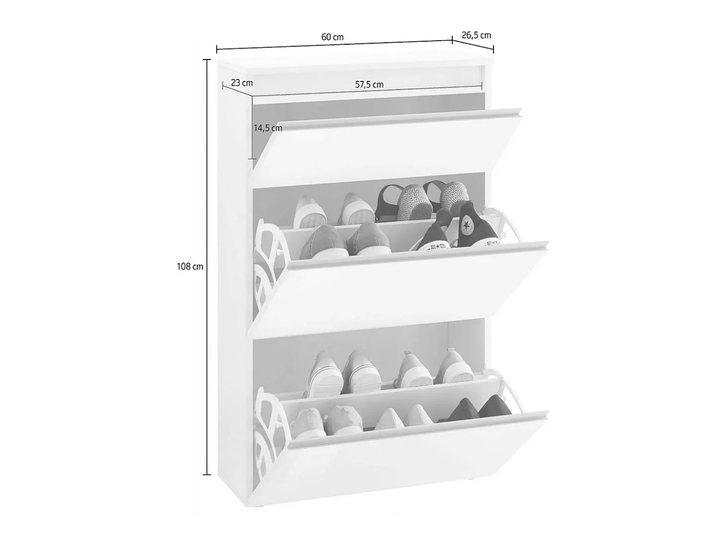 Sapateira Dlogarz, Armário multiuso com 2 portas e 1 porta basculante, Sapateira de entrada, 100% Fabricado na Itália, 60x27h108 cm, Branco brilhante