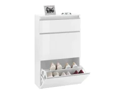 Sapateira Dlogarz, Armário multiuso com 2 portas e 1 porta basculante, Sapateira de entrada, 100% Fabricado na Itália, 60x27h108 cm, Branco brilhante