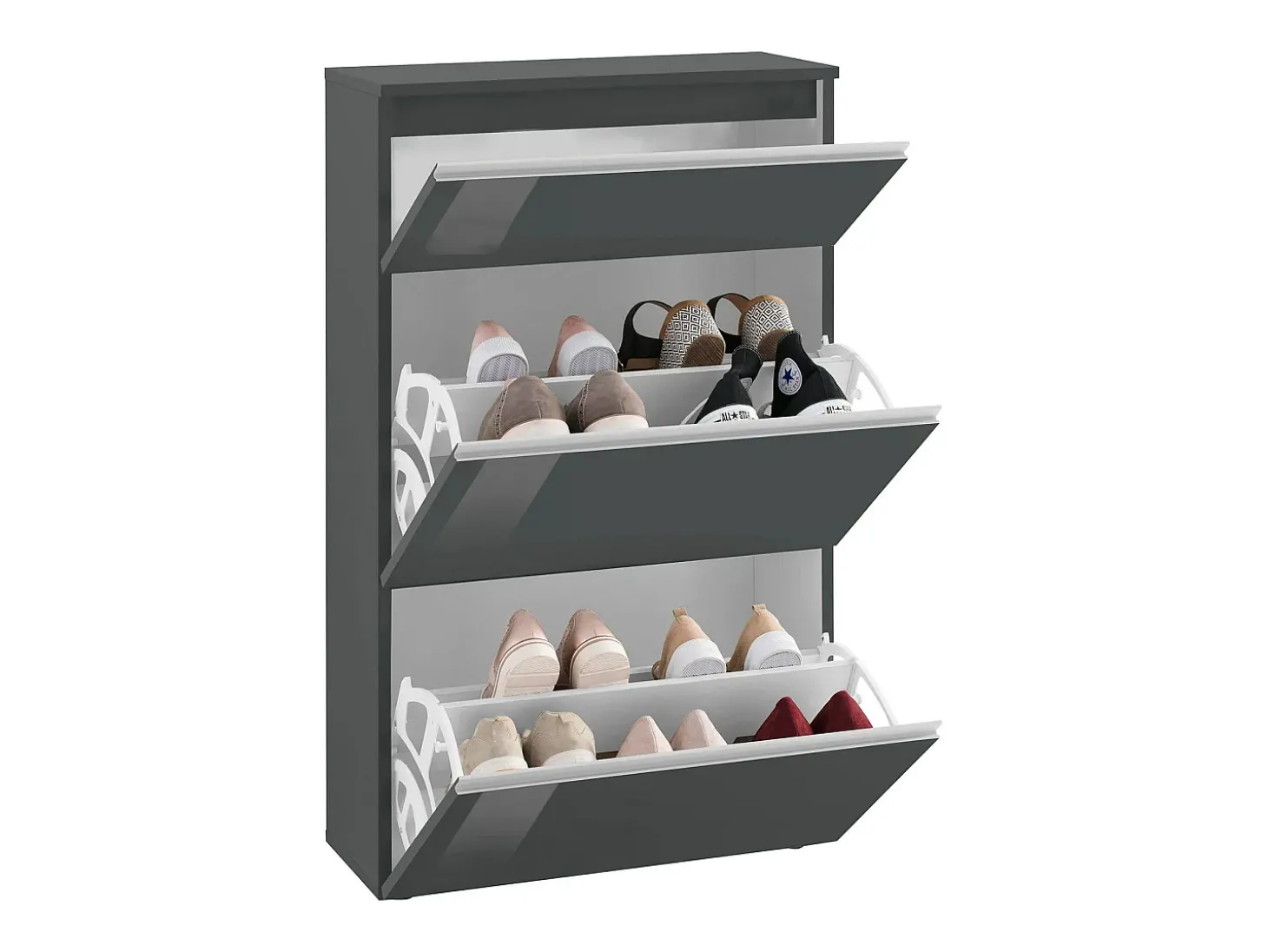 Sapateira Dlogarz, Armário multiuso com 2 portas e 1 porta basculante, Sapateira de entrada, 100% Fabricado na Itália, 60x27h108 cm, Antracite brilhante