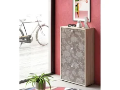 Sapateira Dlos, Móvel de entrada multiuso com 3 portas sanfonadas, Sapateira de dupla profundidade, 100% Fabricado na Itália, 67x28h112 cm, Olmo e estampado