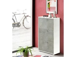 Sapateira Dlos, móvel de entrada multiuso com 3 portas sanfonadas, sapateira de dupla profundidade, 100% Fabricado na Itália, 67x28h112 cm, Branco e Cimento