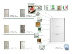 Sapateira Dlos, móvel de entrada polivalente com 3 portas sanfonadas, sapateira de dupla profundidade, 100% Fabricado na Itália, 67x28h112 cm, Branco e Olmo