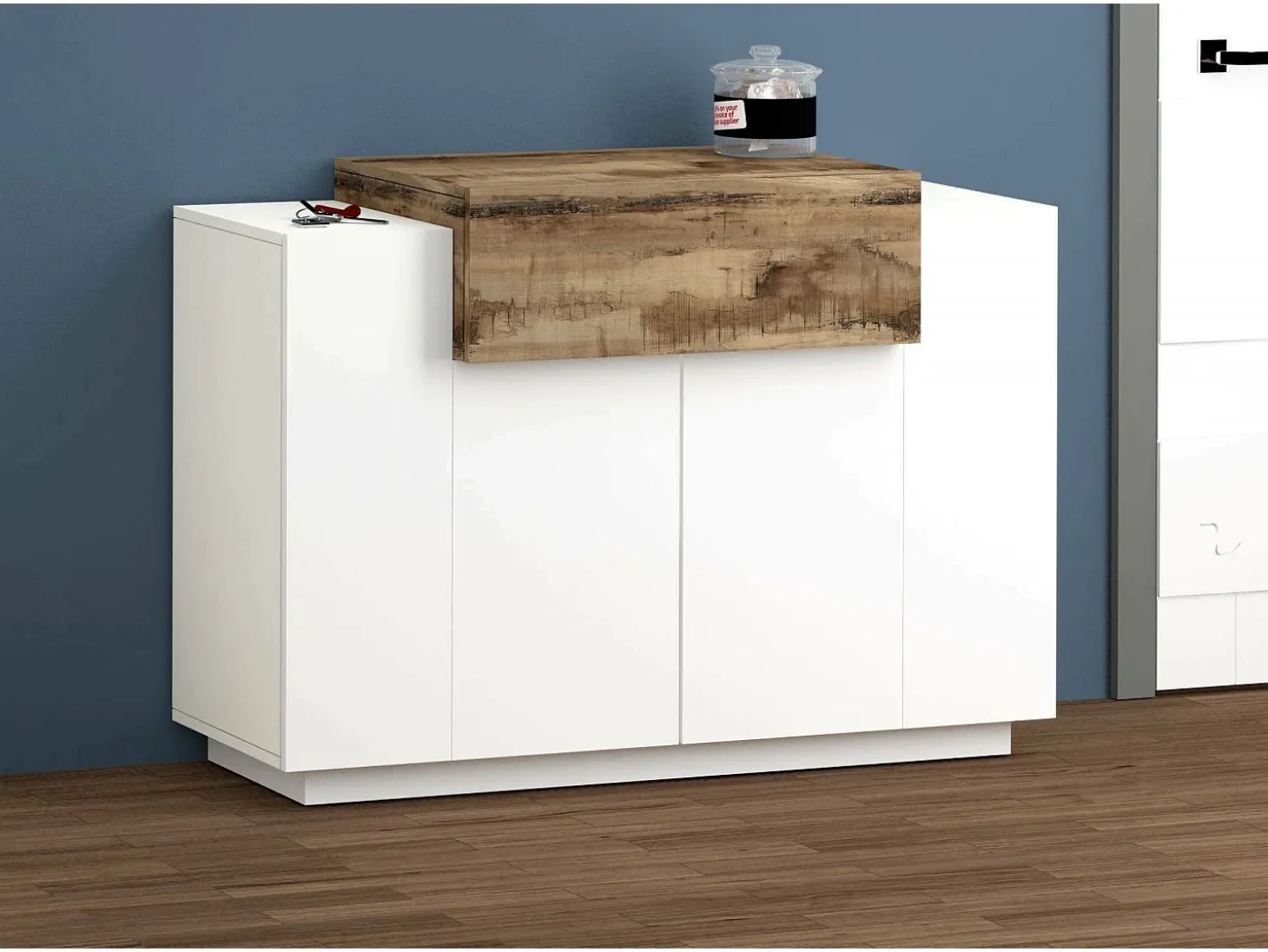 Sapateira Dlucc, armário multiuso com 2 portas e 1 porta basculante, sapateira de entrada, 100% Fabricado na Itália, 120x45h86 cm, branco brilhante e bordo