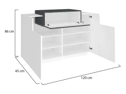 Sapateira Dlucc, armário multiuso com 2 portas e 1 porta sanfonada, sapateira de entrada, 100% Fabricado na Itália, 120x45h86 cm, branco brilhante e ardósia