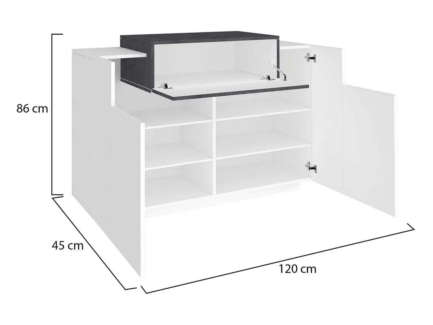 Sapateira Dlucc, armário multiuso com 2 portas e 1 porta sanfonada, sapateira de entrada, 100% Fabricado na Itália, 120x45h86 cm, branco brilhante e ardósia