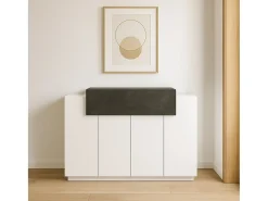 Sapateira Dlucc, armário multiuso com 2 portas e 1 porta sanfonada, sapateira de entrada, 100% Fabricado na Itália, 120x45h86 cm, branco brilhante e ardósia