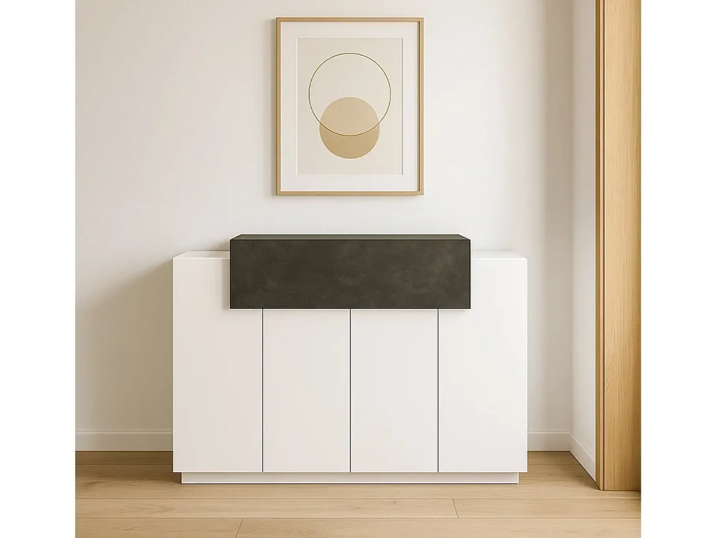 Sapateira Dlucc, armário multiuso com 2 portas e 1 porta sanfonada, sapateira de entrada, 100% Fabricado na Itália, 120x45h86 cm, branco brilhante e ardósia