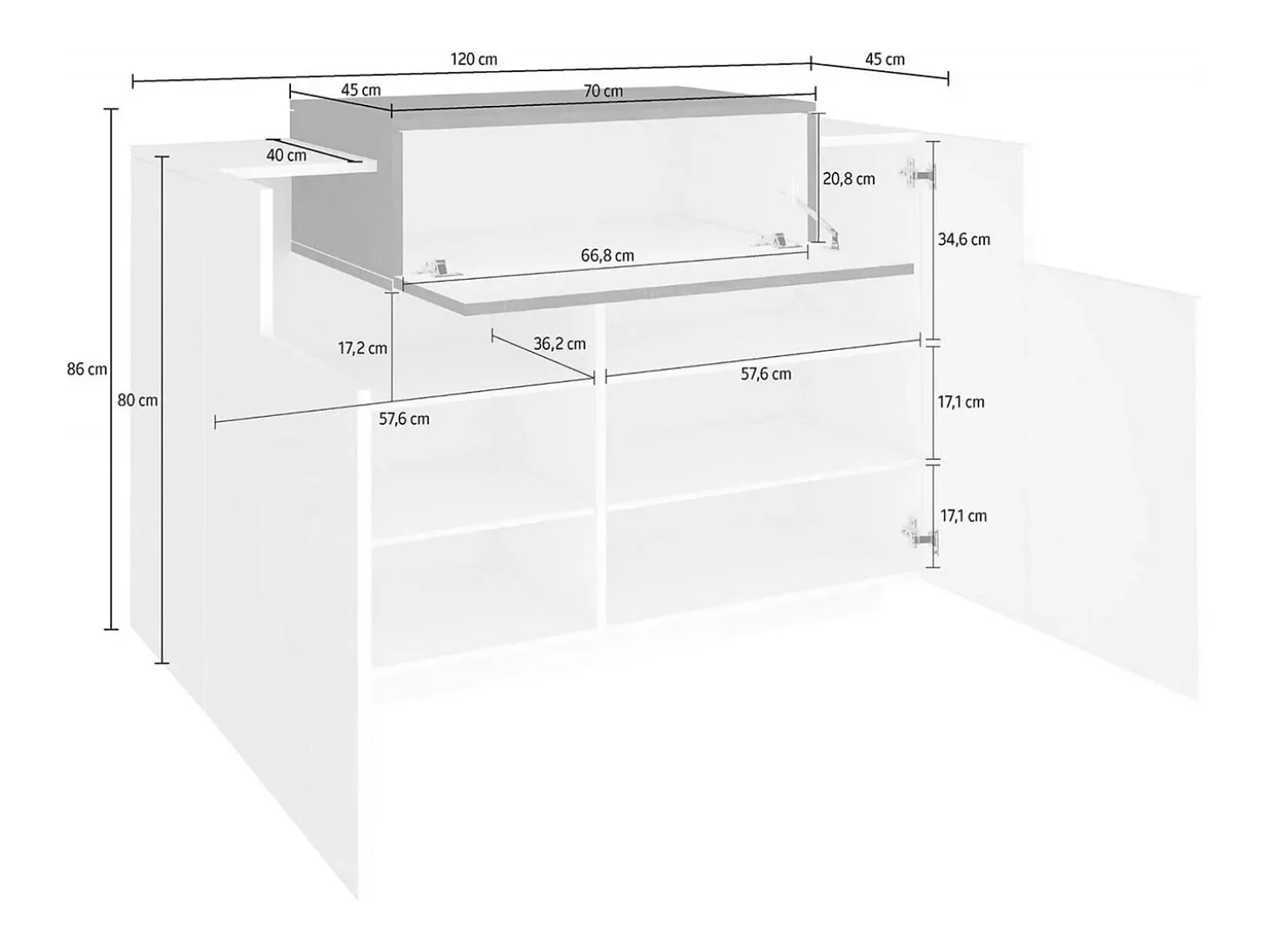 Sapateira Dlucc, armário multiuso com 2 portas e 1 porta sanfonada, sapateira de entrada, 100% Fabricado na Itália, 120x45h86 cm, branco brilhante e ardósia