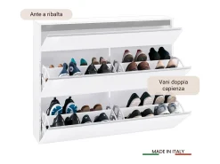 Sapateira Dlukak, Armário multiuso com 2 portas e 1 porta basculante, Sapateira de entrada, 100% Fabricado na Itália, 120x27h108 cm, Branco brilhante