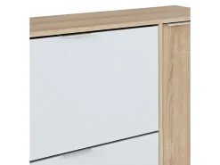 Sapateira Dmagnino, sapateira 4 portas, armário baixo multiuso com 5 prateleiras, sapateira moderna, 106x22h115 cm, Carvalho e Branco