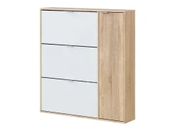 Sapateira Dmagnino, sapateira 4 portas, armário baixo multiuso com 5 prateleiras, sapateira moderna, 106x22h115 cm, Carvalho e Branco